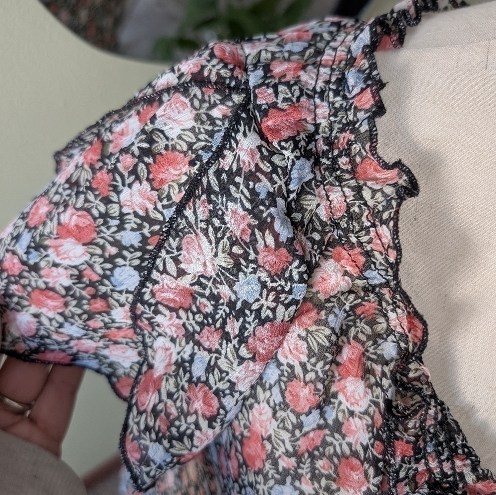 Poetry Women's Size Small Multicolor Ditsy Florals Boho Peasant Blouse - Picture 13 of 14